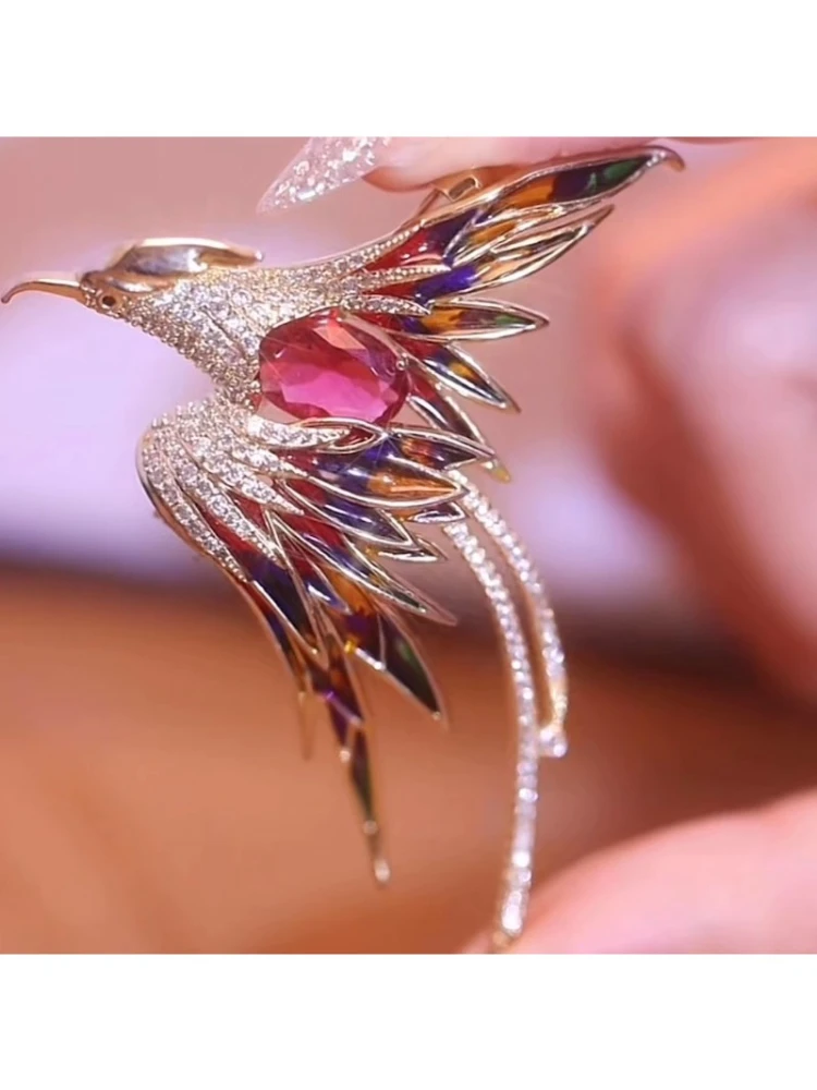 Chinês antigo flash diamante phoenix broche feminino high-end corpete pino design sentido