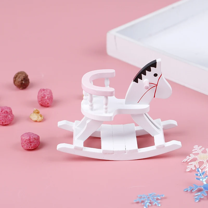 1:12 casa de bonecas em miniatura de madeira branca cadeira de cavalo de balanço brinquedos móveis