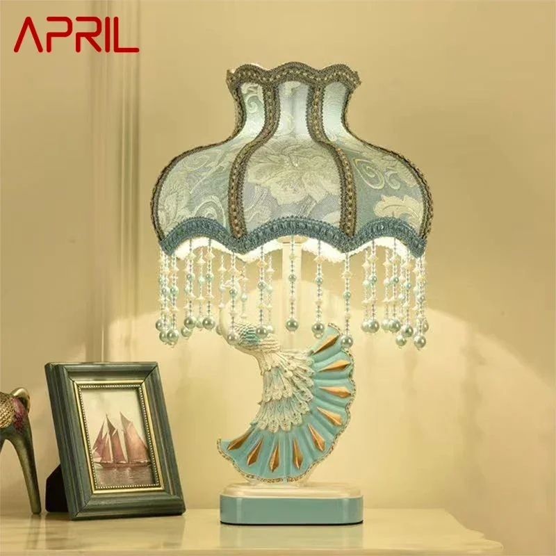 

APRIL European Peacock Table Lamp Luxurious Living Room Bedroom Girl's room Villa Hotels LED Creativity Bedside Desk Light