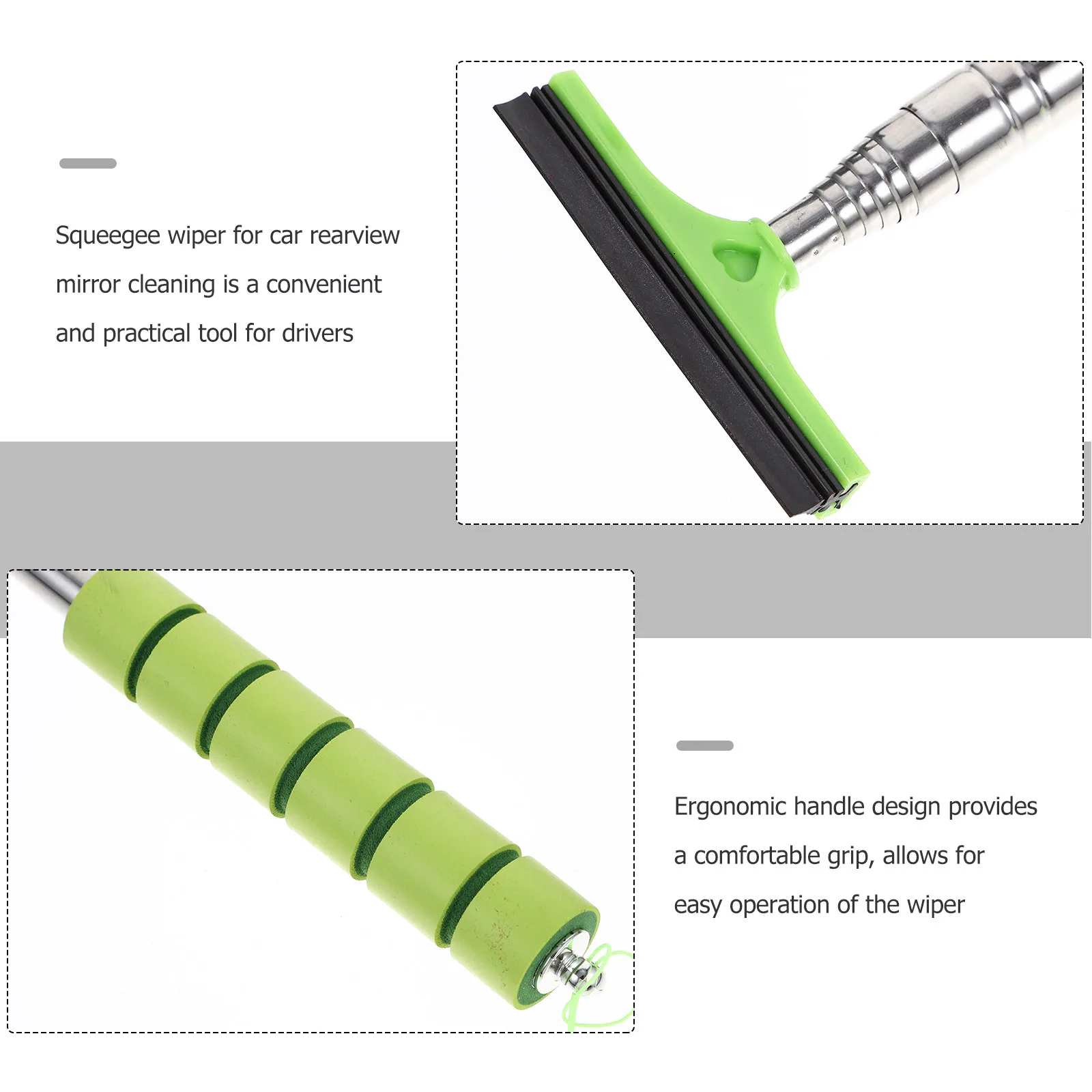 2Pcs Car Side Mirror Squeegee Retractable Lightweight Rear View Mirror Cleaner Ergonomic Handle for Rainy Weather Windshield