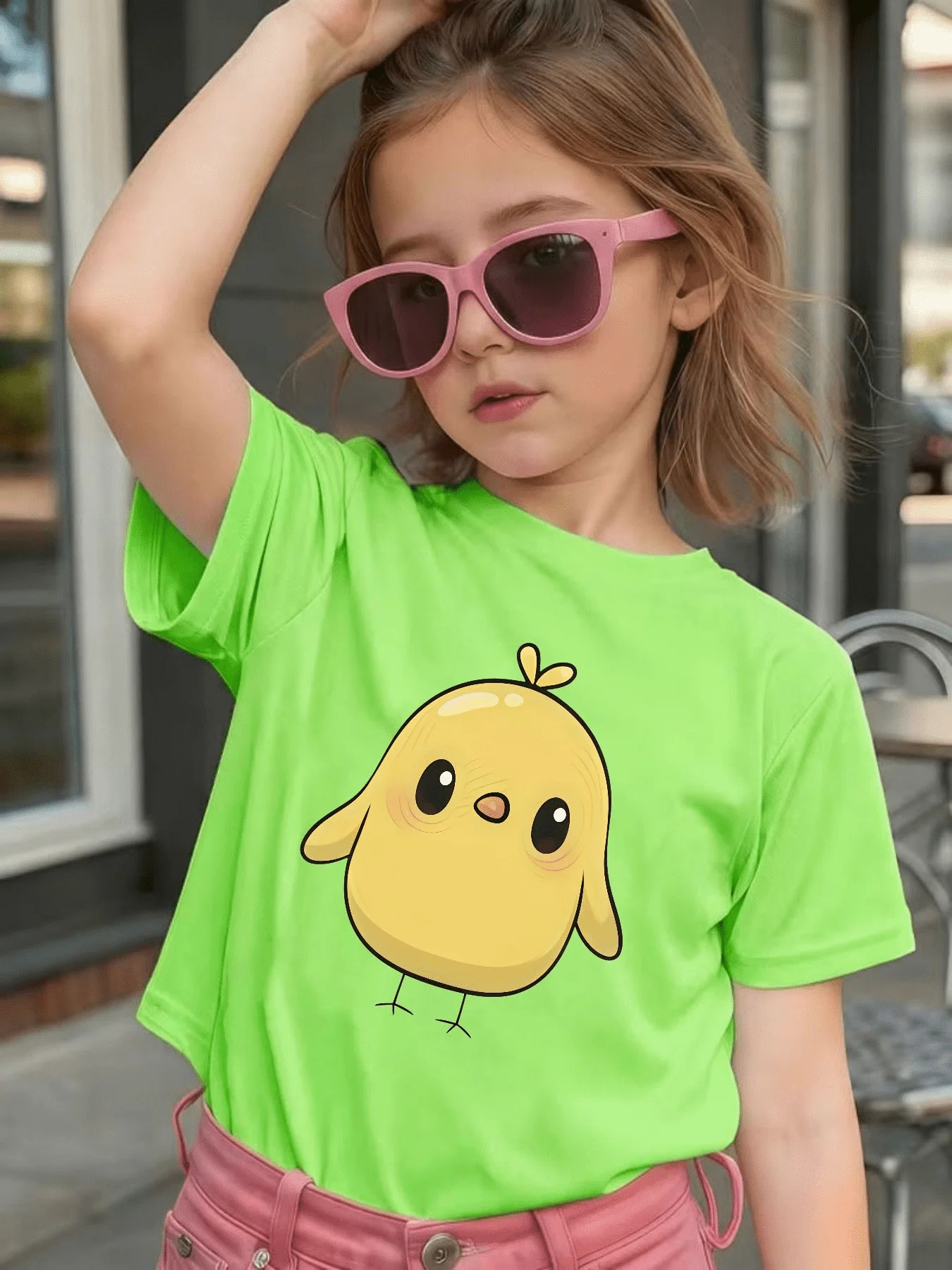 Cute Little Yellow Chick Cartoon Graphic Kids Tee Boys Girls Family Matching Cotton Crew Neck Short Sleeve Soft Summer Tee