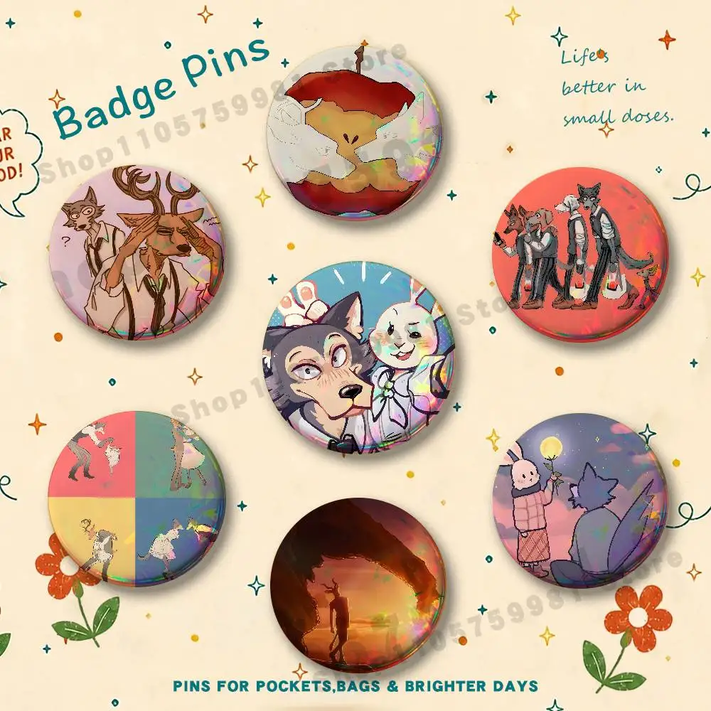 Legoshi Louis B-Beastars Brooches for Bag Decor Jewelry Accessories Gift 25/32/44/58/75mm Round Cartoon Badges
