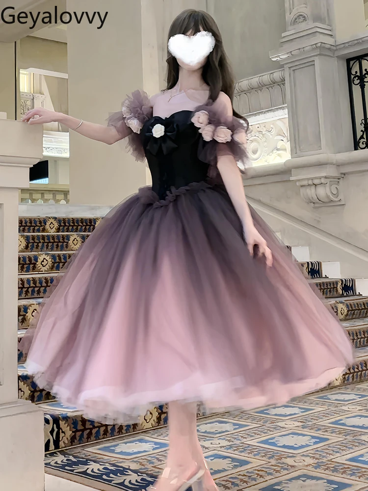 

Off-shoulder High Waist Evening Dress Female High-end Temperament Student Fairy Beautiful Birthday Party Princess Tutu Dresses