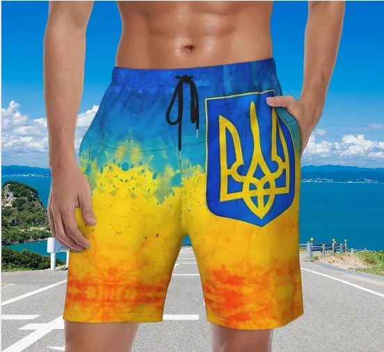 

3D украинские спортивные шорты, летние модные крутые спортивные пляжные шорты, мужские дышащие повседневные плавки с графикой больших размеров