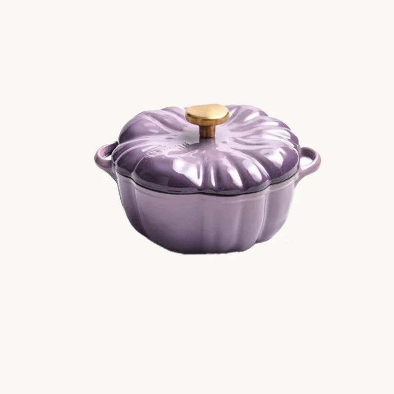 20cm Pumpkin Shaped Enamel Cast Iron Pot, Multi-functional Stew Casserole Home Soup Cookware For Induction Cooker