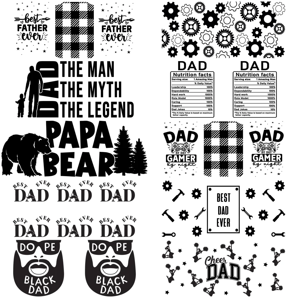 

Super dad Series easy peel waterproof DIY Decals Retro Beauty 3D transfers uvdtf crystal sticker 16oz uv dtf cup wraps