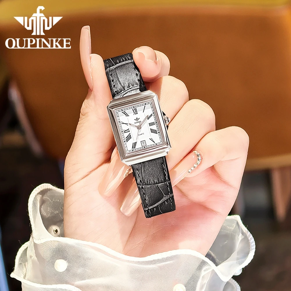 OUPINKE 3182 Leather Strap Auto Date Original Quartz Wristwatch Fashion Women's Analog Waterproof Watches Luxury Women Gift