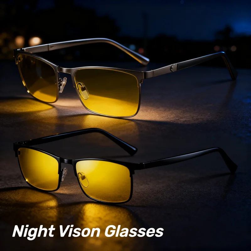 Fashion Metal-Frame Night Vision Glasses Men's Business Polarised Night Driving Eyewear Classic Popular Metal Eyeglasses