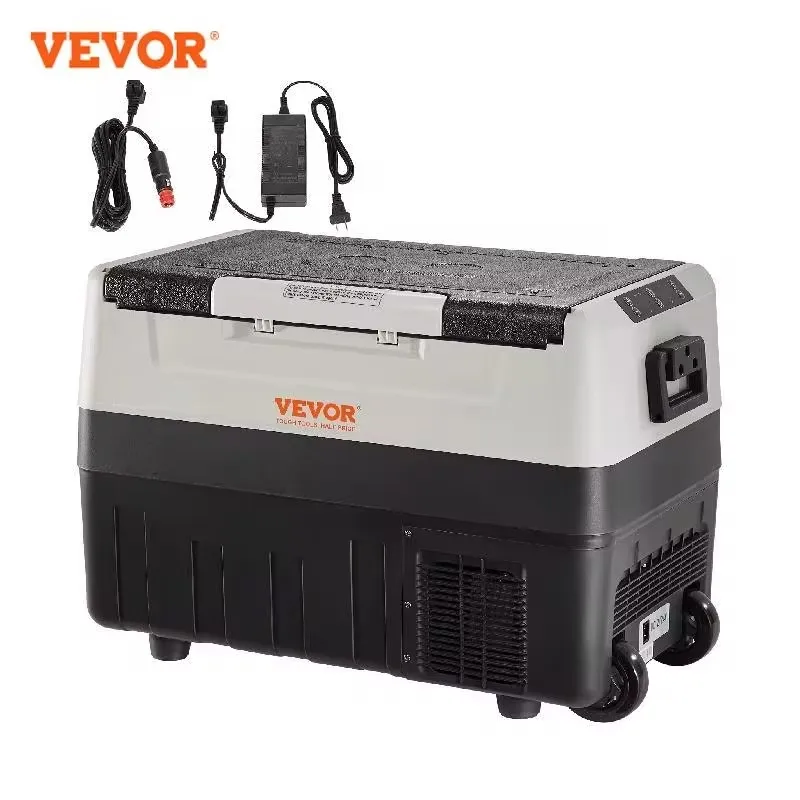 VEVOR 35-55L Car Refrigerator Roller Dual Zone Dual Temperature Control  Portable Folding Handle with Wheel Compressor Freezer