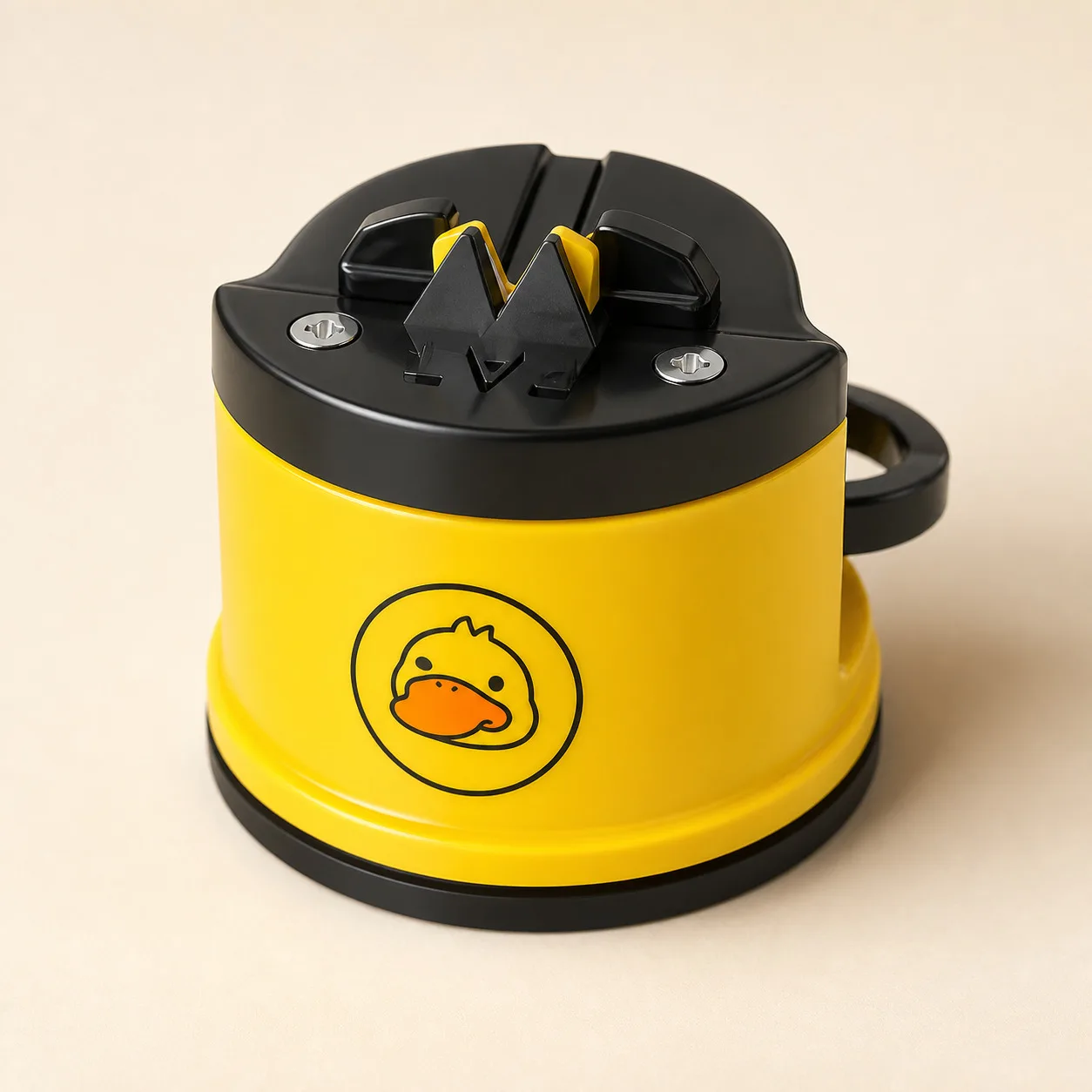 Yellow Duck Suction Cup Knife Sharpener Compact Manual Countertop Blade Care Carbide Slot Stable Base Single Hand Accessory