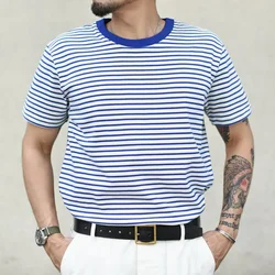 Sauce Zhan Breton Top Stripe T Shirt for Man Heavy Cotton O-NECK vintage Summer Short Sleeve Breton Shirt 330 G