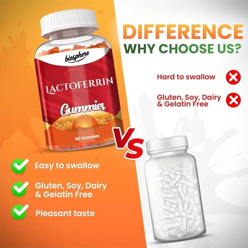 Lactoferrin supplement 500mg - supports digestion and intestinal barrier, gluten free, soy free, sugar free gummies, non GMO