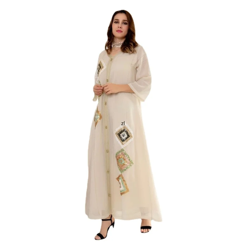 

Jalabiya Cotton Linen Sequin Abaya Dubai Women Loose Muslim Long Arabic Dress Moroccan Kaftan Islam Party Evening Ramadan Caftan