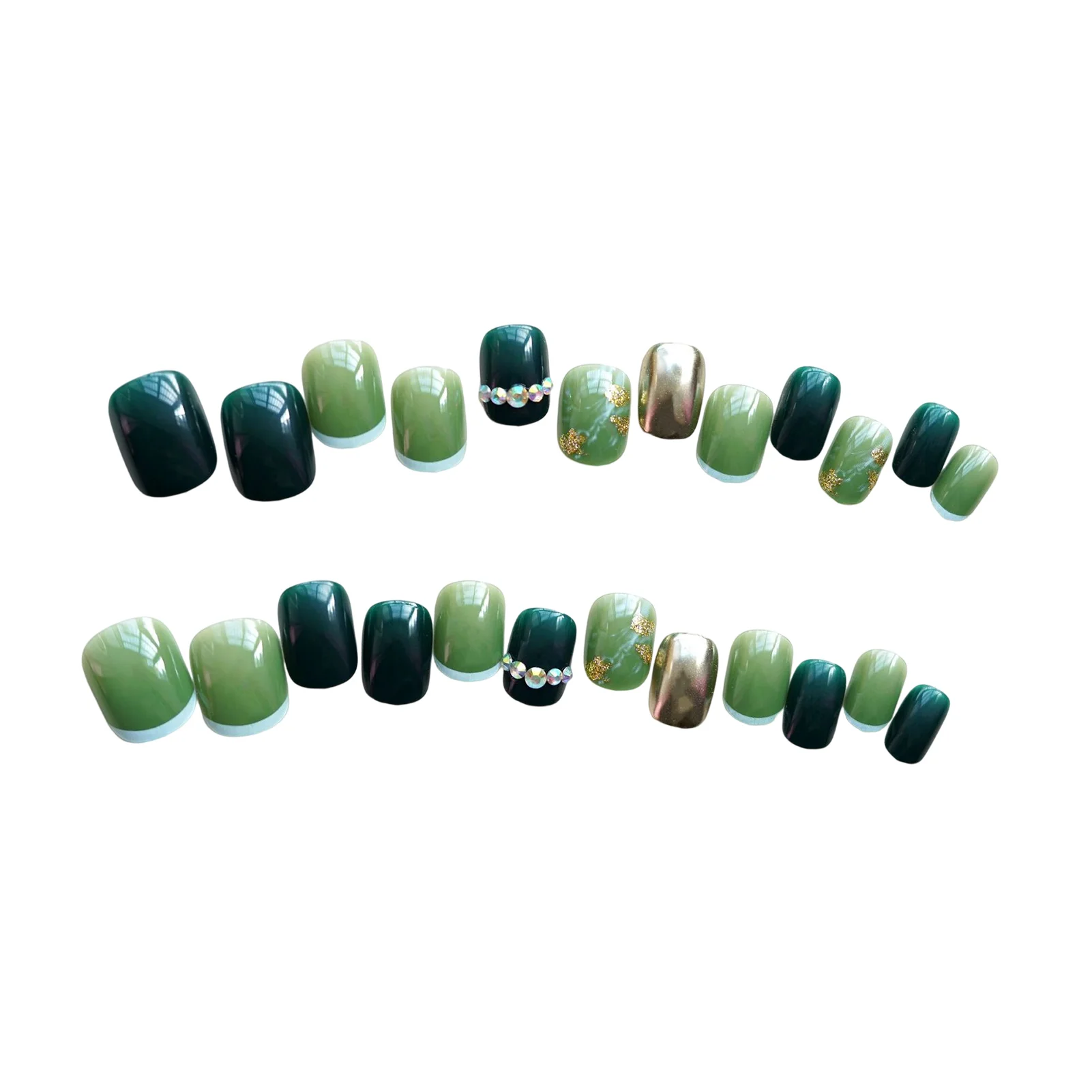 Green Wrinkle Short Artificial Nails Recyclable Full Cover Nail Sticker for Extension Manicure Nail Art