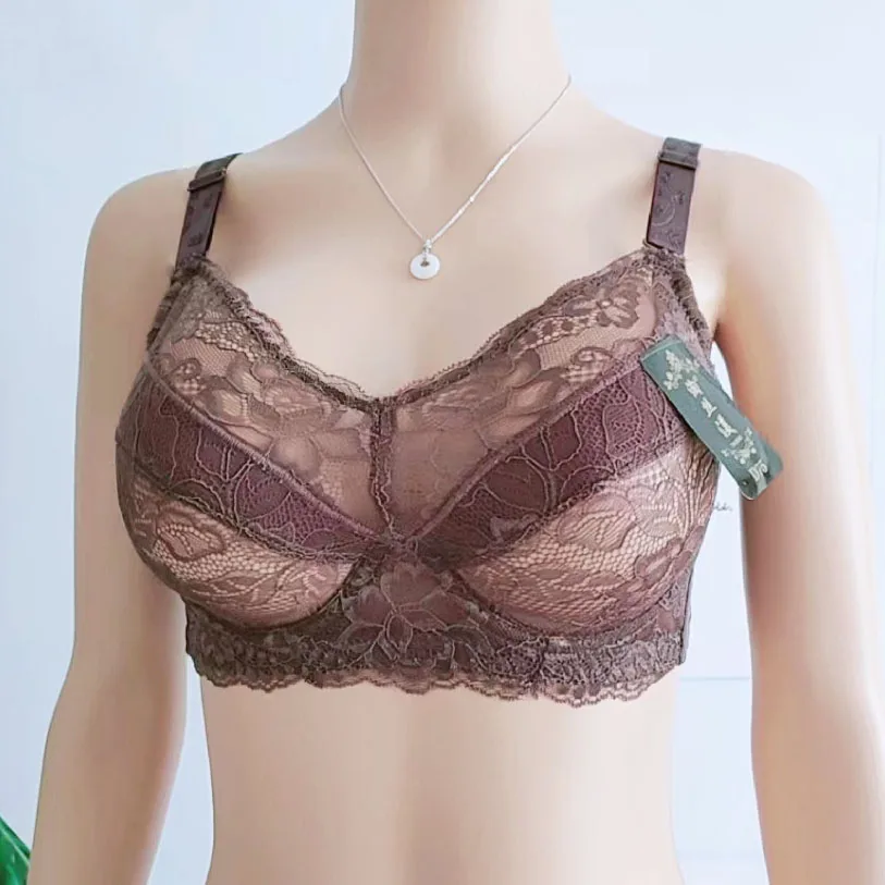 Lagre Cup Bras For Women Sexy Lingeries Super Thin Large Cups Breathable Spongless Transparent Lace Lady\'s Underwear