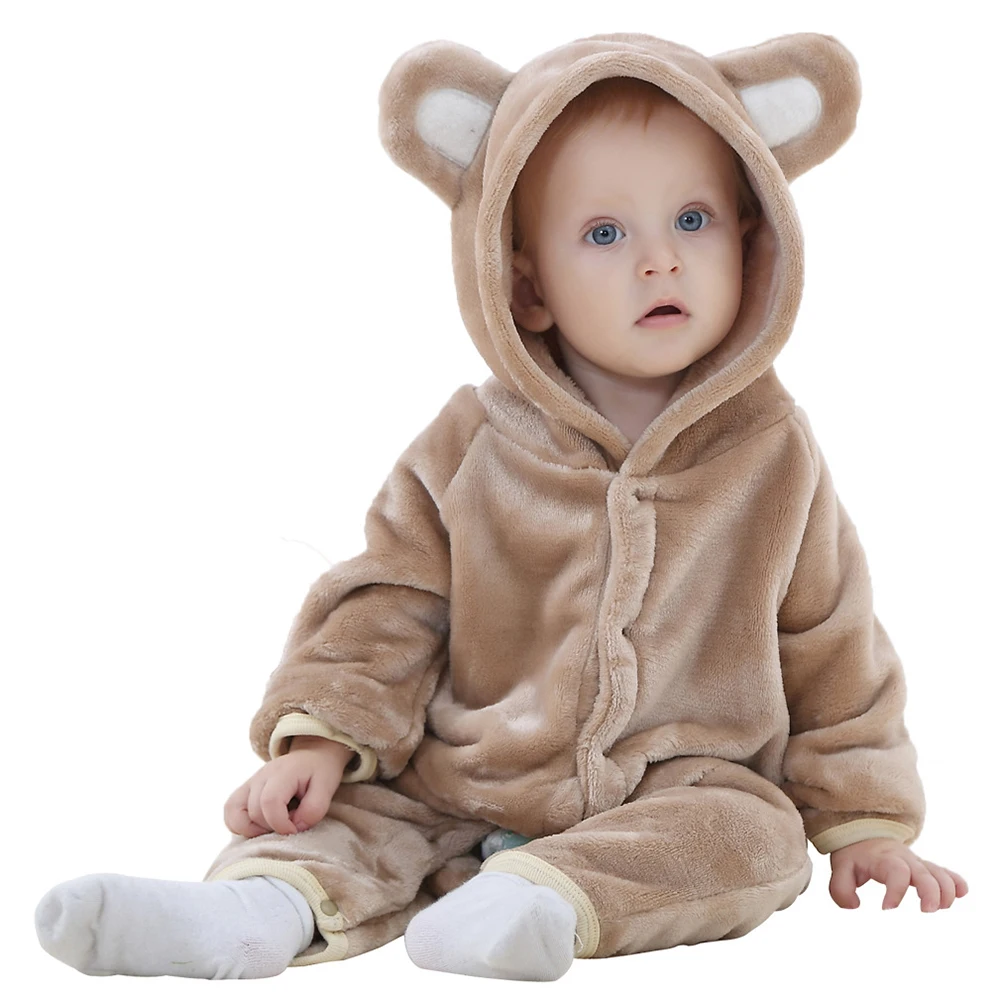 

Newborns Jumpsuits Bear Ear Hooded Unisex Long Sleeves Baby Rompers Flannel Toddler Boys Girls Thick Warm Winter Outfits 6-18M