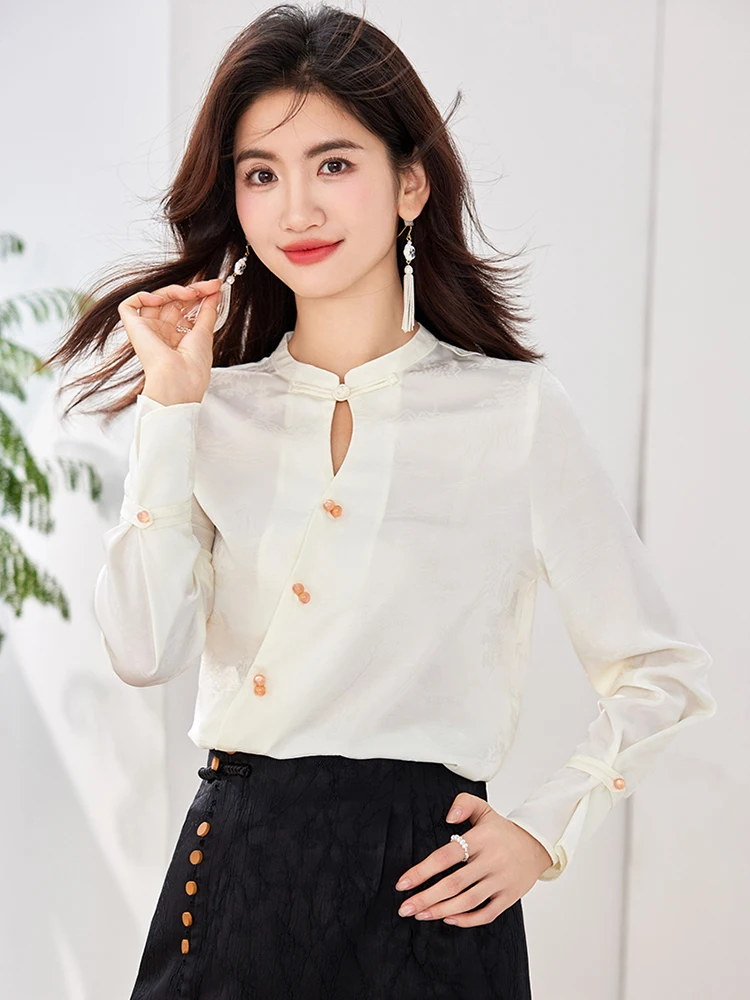 New Chinese Style Shirt Vintage Design Sense Niche Blouse Autumn Temperament Elegant Long Sleeve Shirt