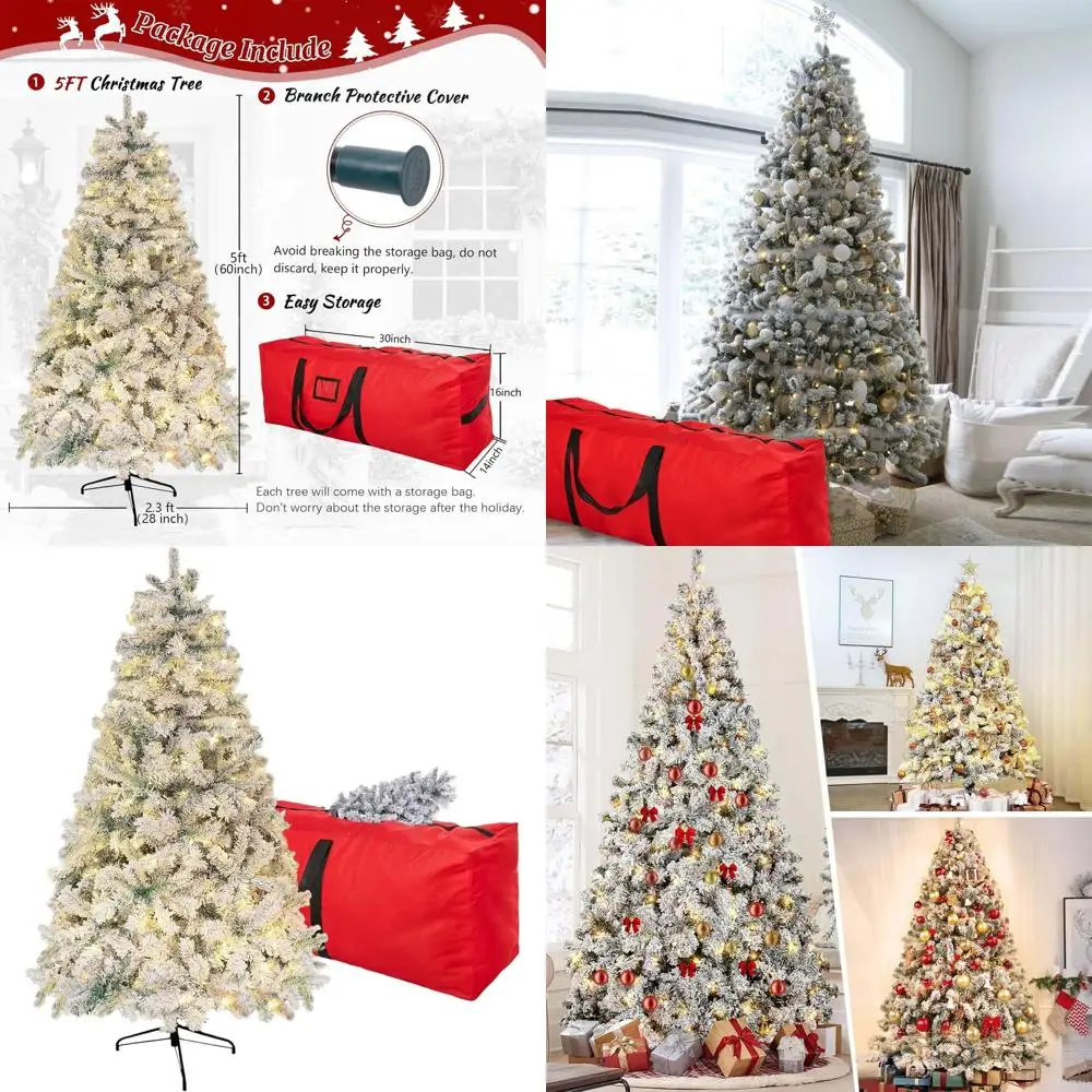 

Prelit Artificial Christmas Tree - 5ft Premium Spruce with 600 Tips, 200 Warm Lights, Foldable Stand