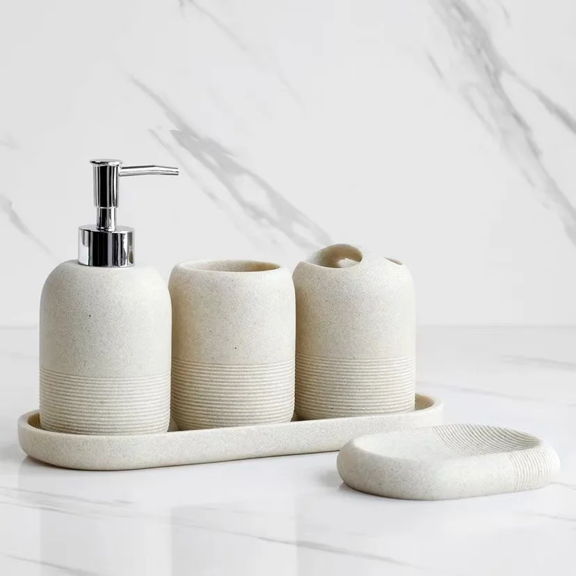 Bathroom accessory set 4 decorative accessories equipped with soap dispenser toothbrush holder bathroom glass