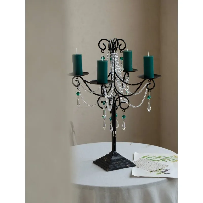 Crystal white black retro multi-headed candle candle holder dining table living room home decoration ornament atmosphere