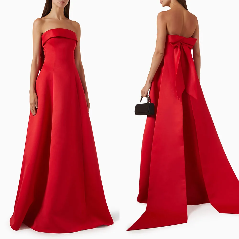 High Quality Customized Strapless Floor Length Bow Backless Sleeveless Vestidos Elegantes Para Mujer Para Una Boda Maxi Dress