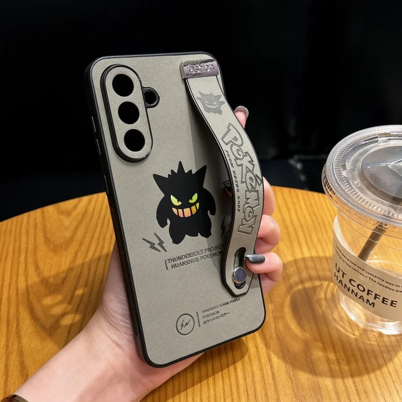 Cartoon Cute Anime P-Pokemon Gengar Wrist strap Holder protect Phone Case For Samsung A56 A55 A35 A16 A15 A54 A36 Anti-fur Cover