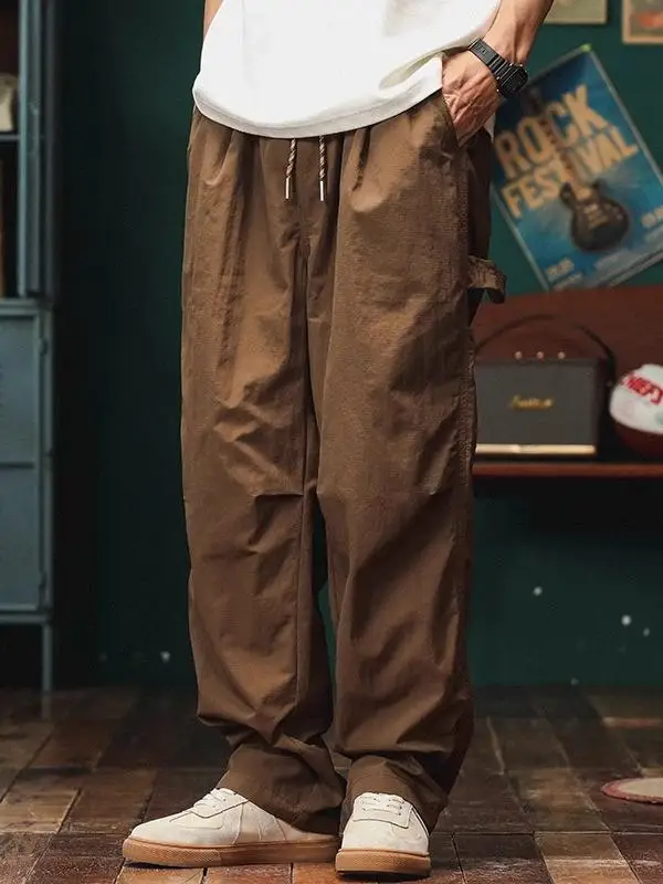 Celana Olahraga Luar Ruangan Retro Jepang untuk Pria, Musim Panas, Tipis, Cepat Kering, Longgar, Kaki Lebar, Model Lurus, Celana Kerja Gaya Tentara