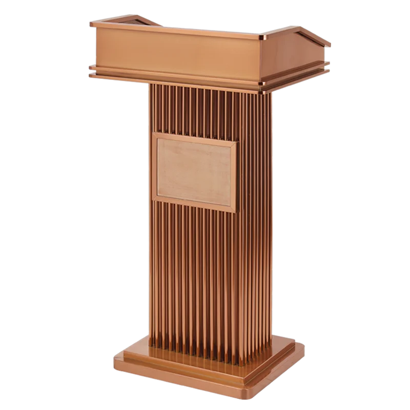 estate outdoor podium, stainless steel rose gold, commercial furniture, sales department, welcome reception desk, parking lot