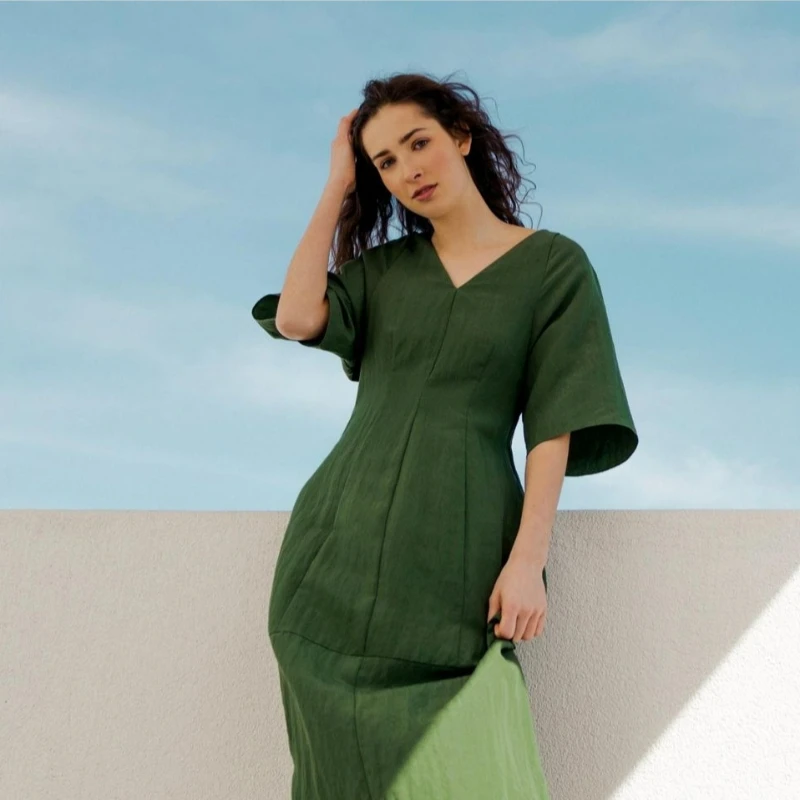 2023 Female Green Short Sleeve Summer Dress Holiday Abstract-print Maxi Dress Women Elegant and Pretty and Free Shipping Offers