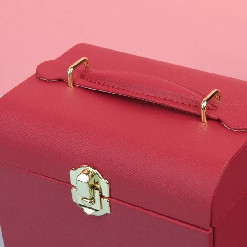 AB33-럭셔리 PU 가죽 와인 레드 보석함-팔찌, 반지, 목걸이, 귀걸이를 위한 중국 스타일의 3층 보관함