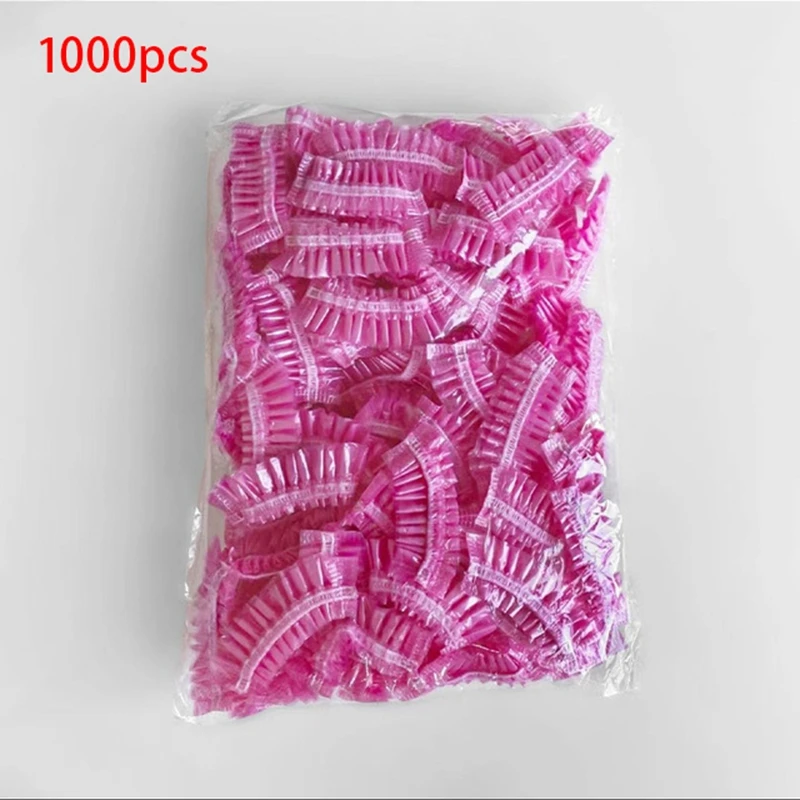 1000Xset Pink Disposable Shower Cap Plastic Shower Cap Ladies Waterproof Spa Salon Hotel Hair Color Bathroom