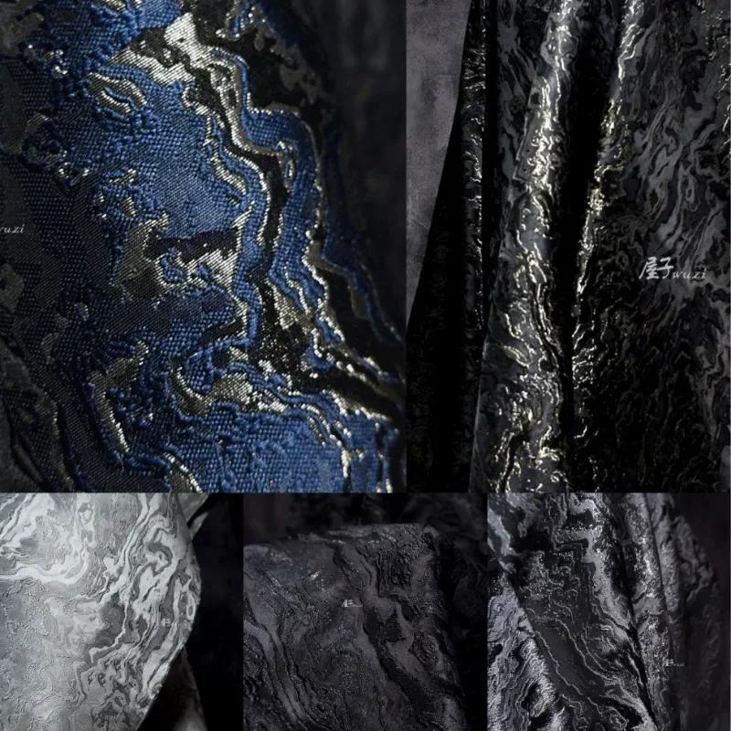 Double Sided Lava Rock Ripple Chinese Style Vest Jacket Hanfu Jacquard Color Cloth Head Designer Fabric Clothing Fabric