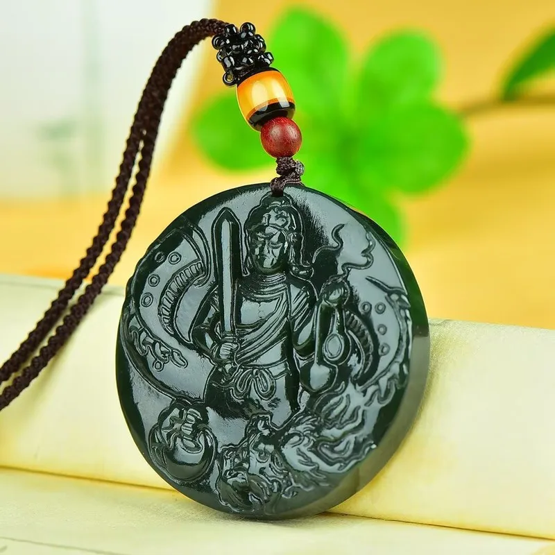 Natural Hotan Green Jade Guanyin Bodhisattva Riding A Pendant Men To Save All Mankind