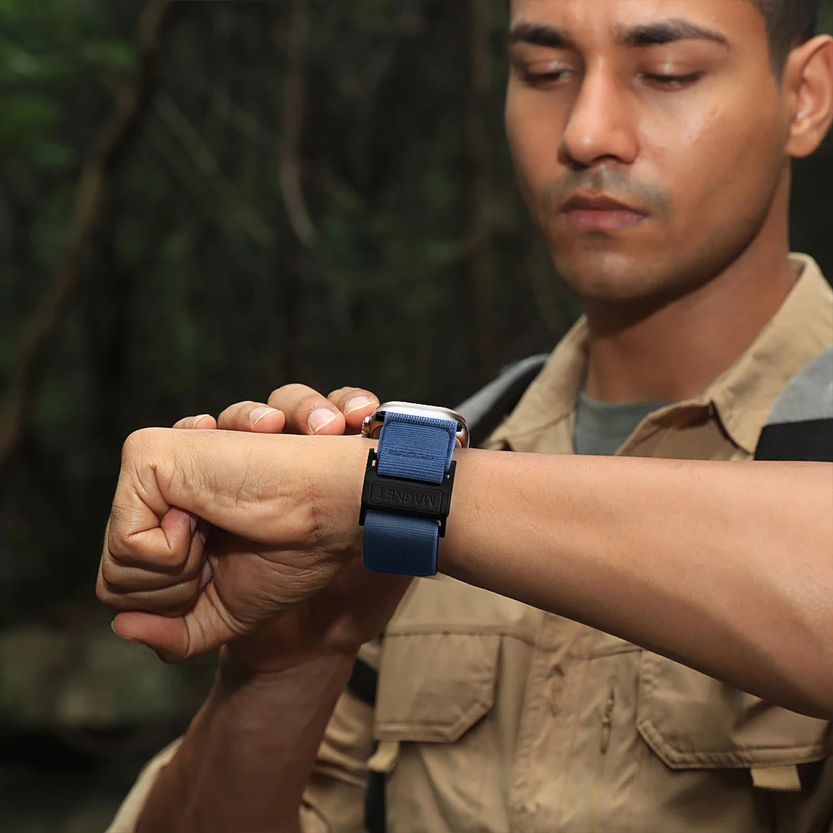 Armband für Apple Watch Ultra 49 mm, 44 mm, 45 mm, 46 mm, Herrenarmband. Magnetverschluss, Nylonarmband für iWatch Series 12, 10, 7, 8, 9, SE, 4, 5, 6. – Detail 7