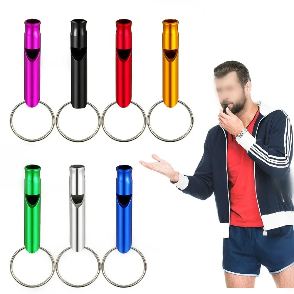 Hiking Keychain Whistle Outdoor 1pc Training 45*8mm Aluminum Alloy Distress Feeding Survival For Training Pets