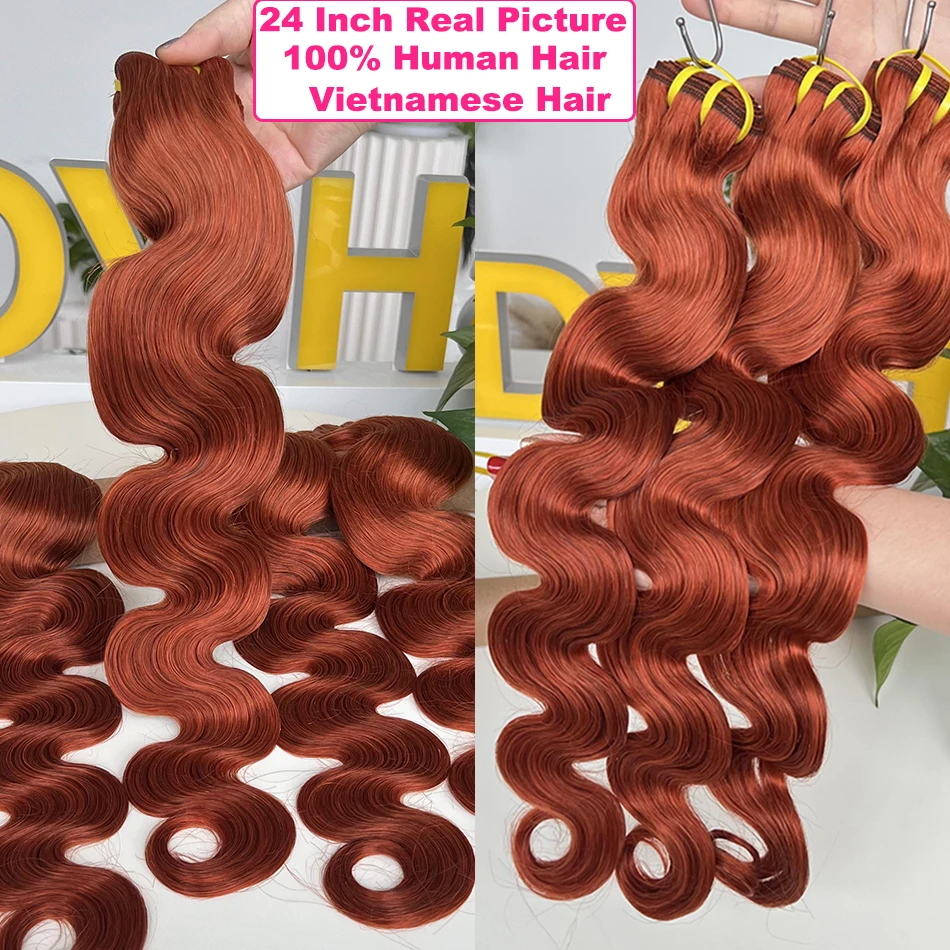 #350 Orange Ginger Colored Body Wave Virgin 100% Human Hair Bundles Vietnamese Hair Weave Extensions For Women