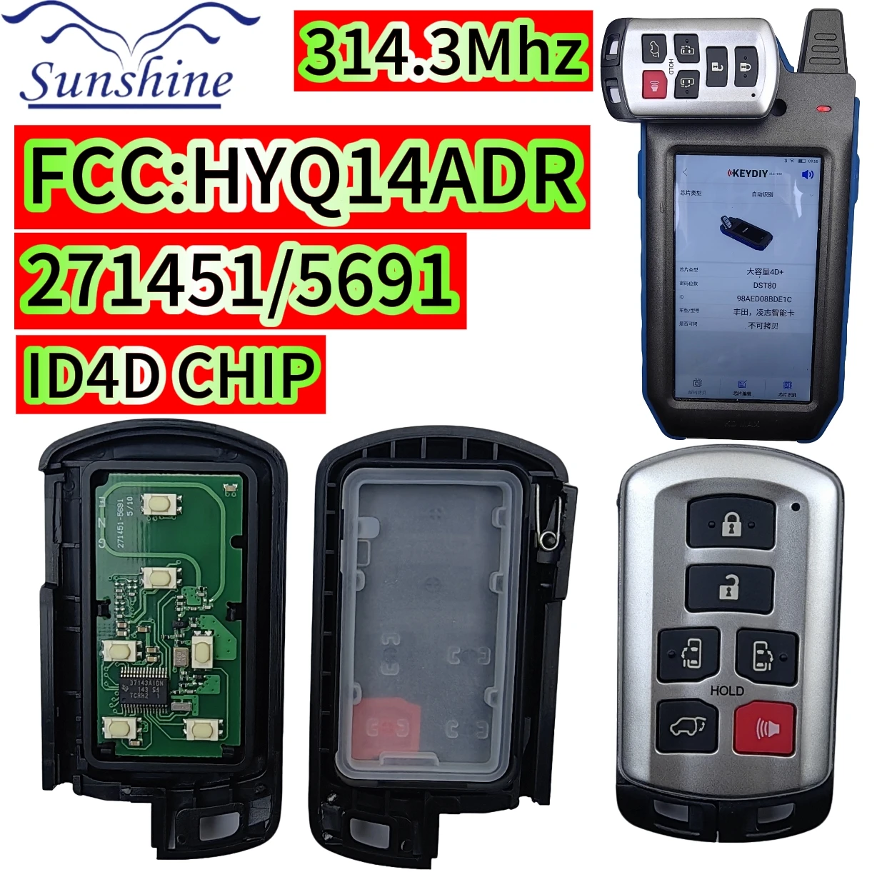 

HYQ14ADR 314.3MHz 4D Chip Car Key Fob Smart Remote For Toyota Sienna 2011 2012 2013 2014 2015 2016 2017 2018 2019 271451-5691