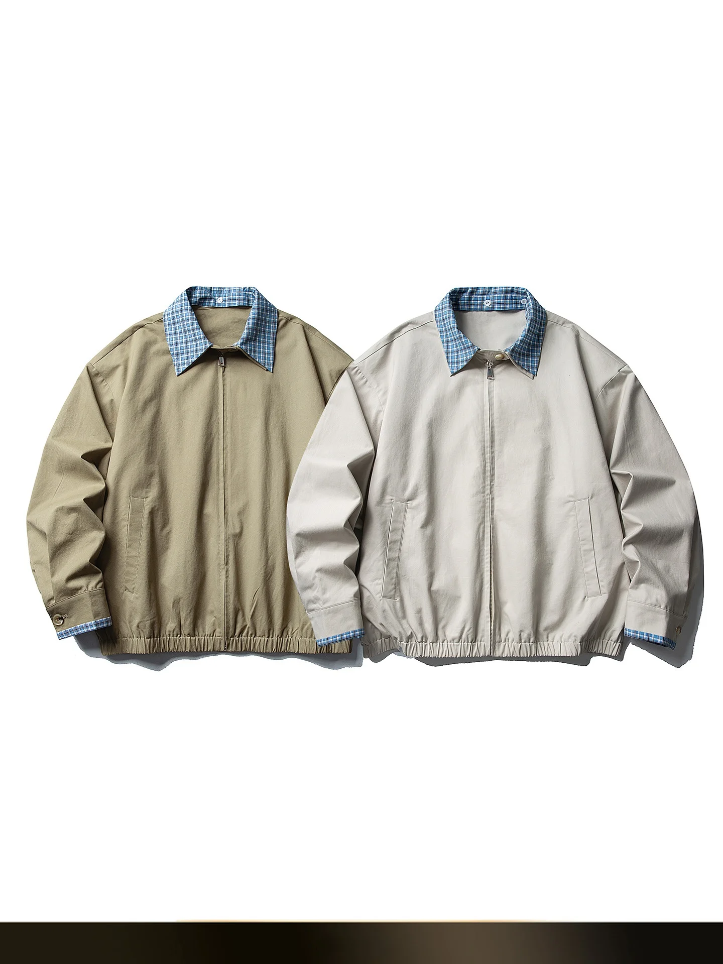 

American Retro Detachable Double Layer Collar Jaet for Men Autumn New Sle Plaid Flip Collar Outerwear Youth ular Cotton
