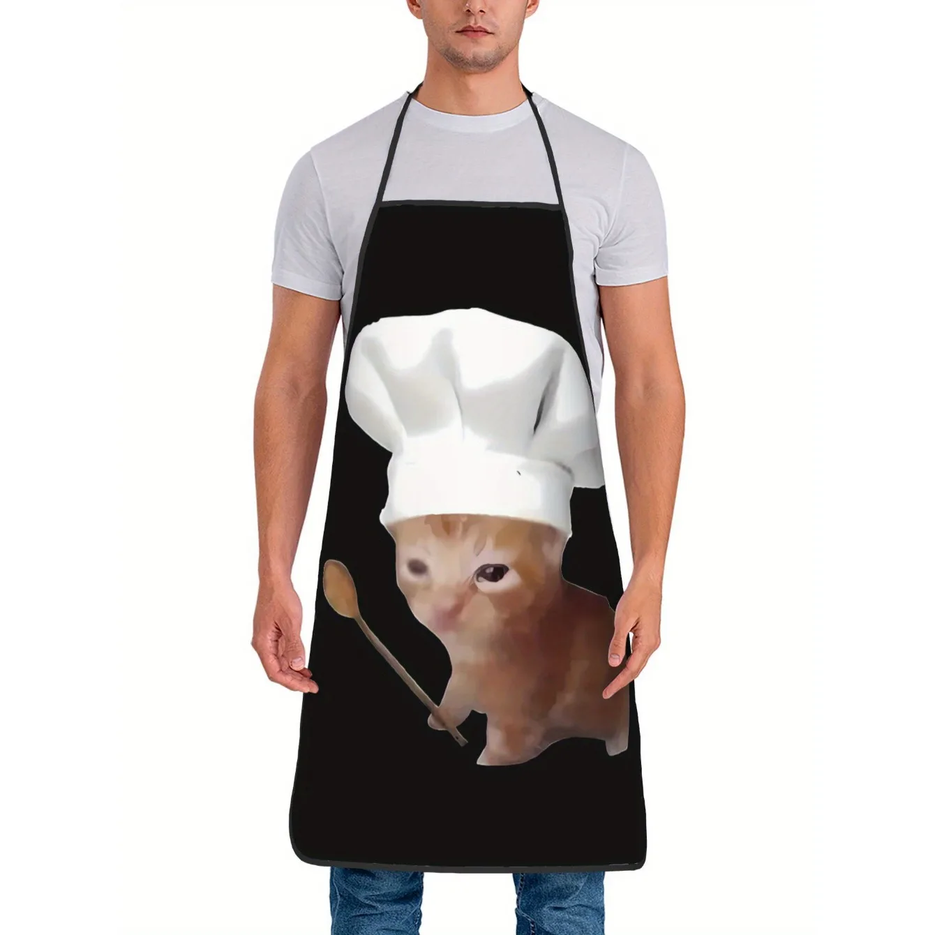 Avental Divertido de Gato Chef - Avental de Cozinha com Chapéu de Chef de Gato Tabby Ruivo Fofo, O Presente para Amantes de Gatos e Fãs de Celebridades da Internet