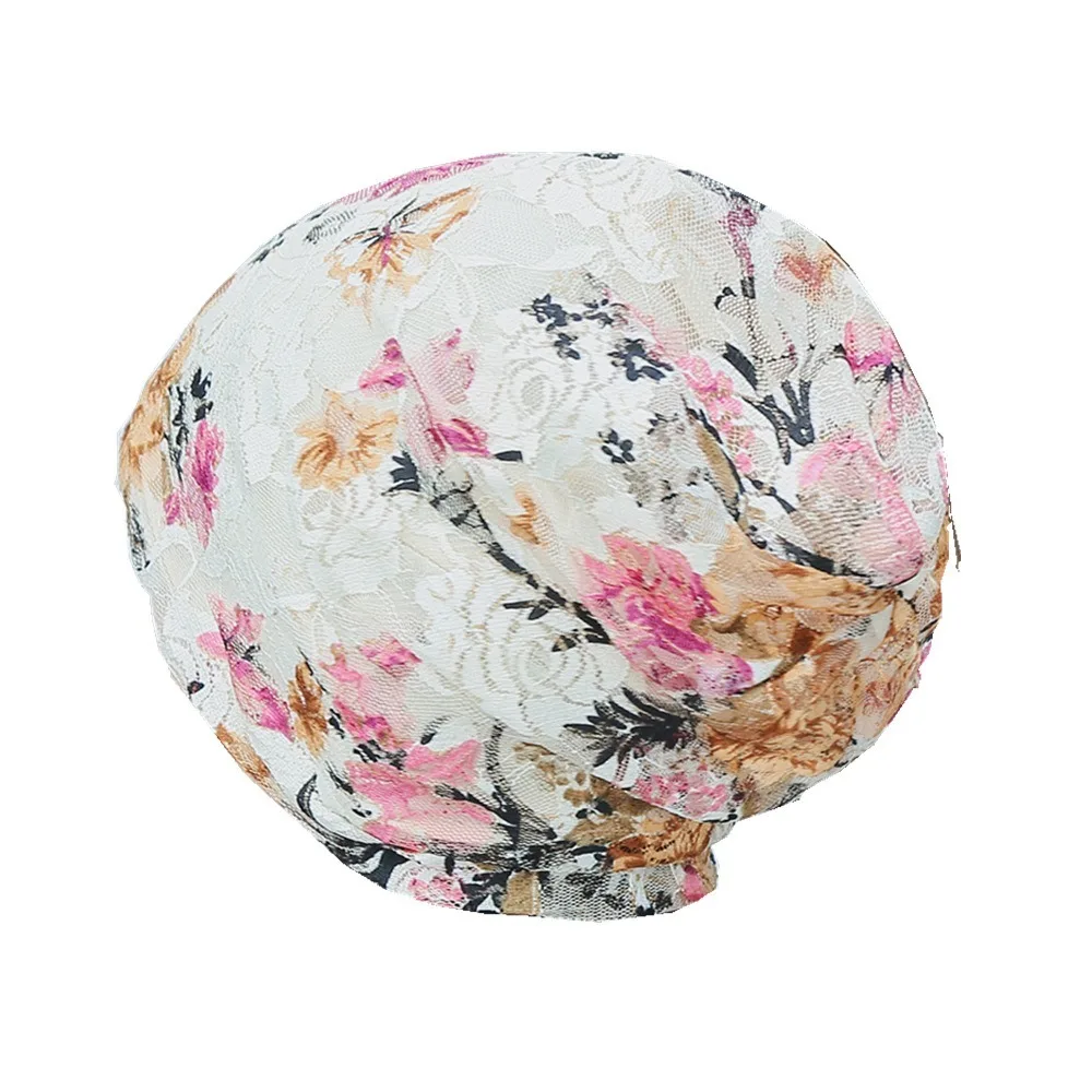 

Turban Hat Floral Pattern Floral Lace Beanie Comfortable Breathable Chemo Cap Soft Windproof Hood Head Covering