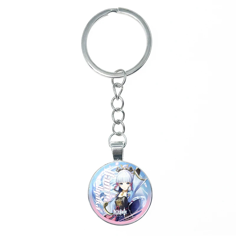 Anime Genshin Impact Project Glass Keychain For Bag Pendant JEAN AMBER LISA Figure Character KeyRing Gifts Jewelry