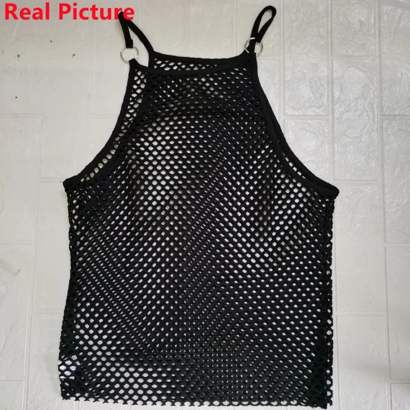 New 2024 Men\'s Summer Sexy Tank Tops See Through Hollow Out Mesh Vest Shirts Men Clothes Fashion Party Sleeveless Man Camisole