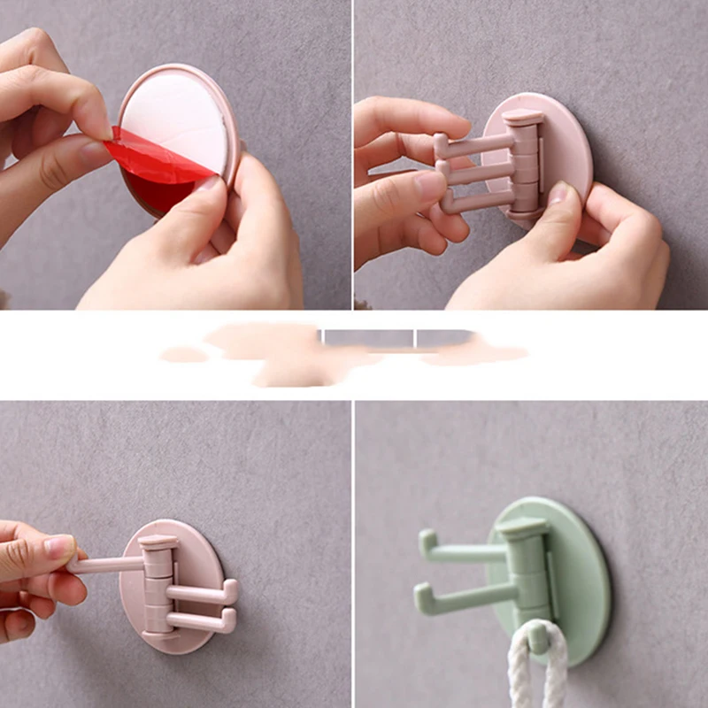 Self Adhesive Wall Hooks Key Towel Holder Clothes Bags Rack Hanger Powerful 3 Branch Rotating Hook Kitchen Bathroom Accessories