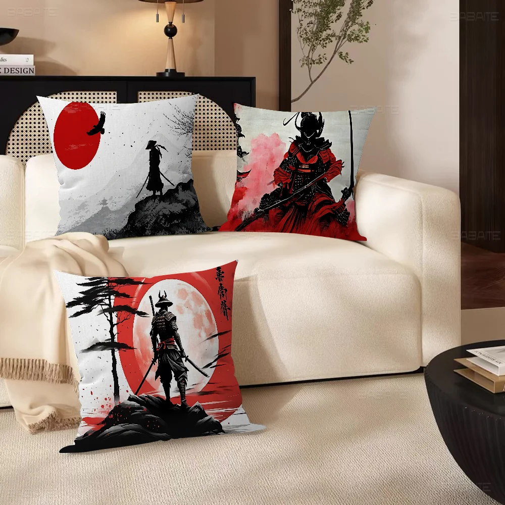 S-Samurai Warrior Ink And Wash 45*45cm Cushion Cover Pillow Cover Decor Pillowcase Home Pillowcase For Couch Pillow