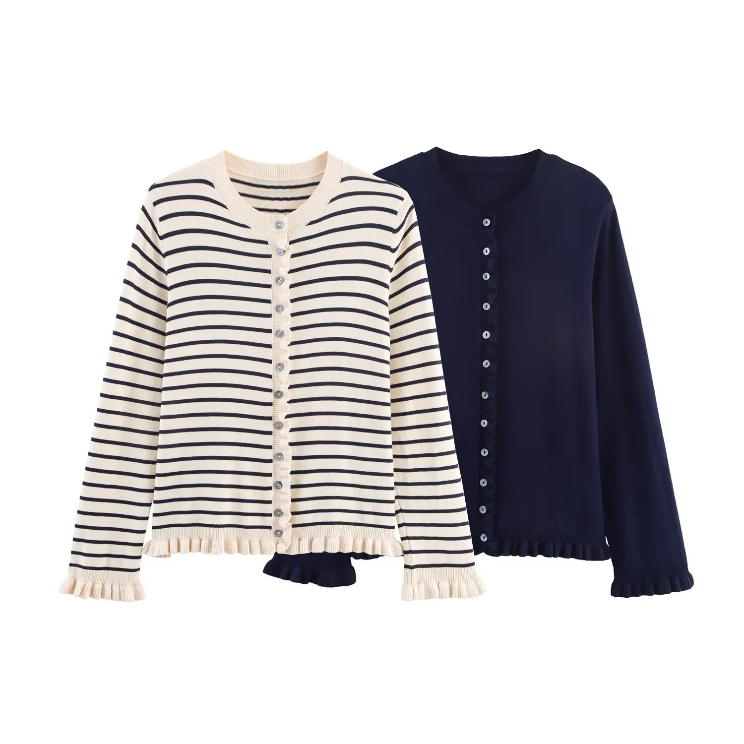 

Women Fashion Striped Single Breasted Knitted Sweater Vintage O-Neck Long Sleeves Female Chic Lady Tops Striped Knitted Cardigan