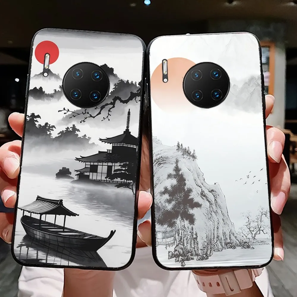 Ink And Wash Landscape Phone Case For Huawei Mate 10 20 30 40 50 lite pro Nova 3 3i 5 6 SE 7 pro 7SE