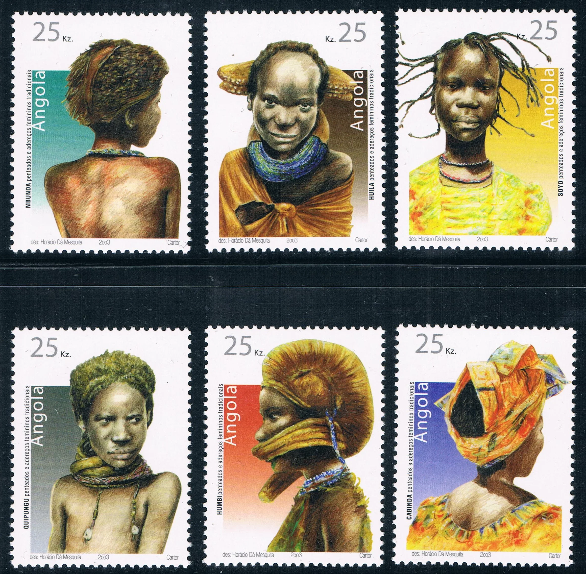 6Pcs/Set New Angola Africa Post Stamp 2003 Folk Women's Headdress Black Beauty Postage Stamps MNH