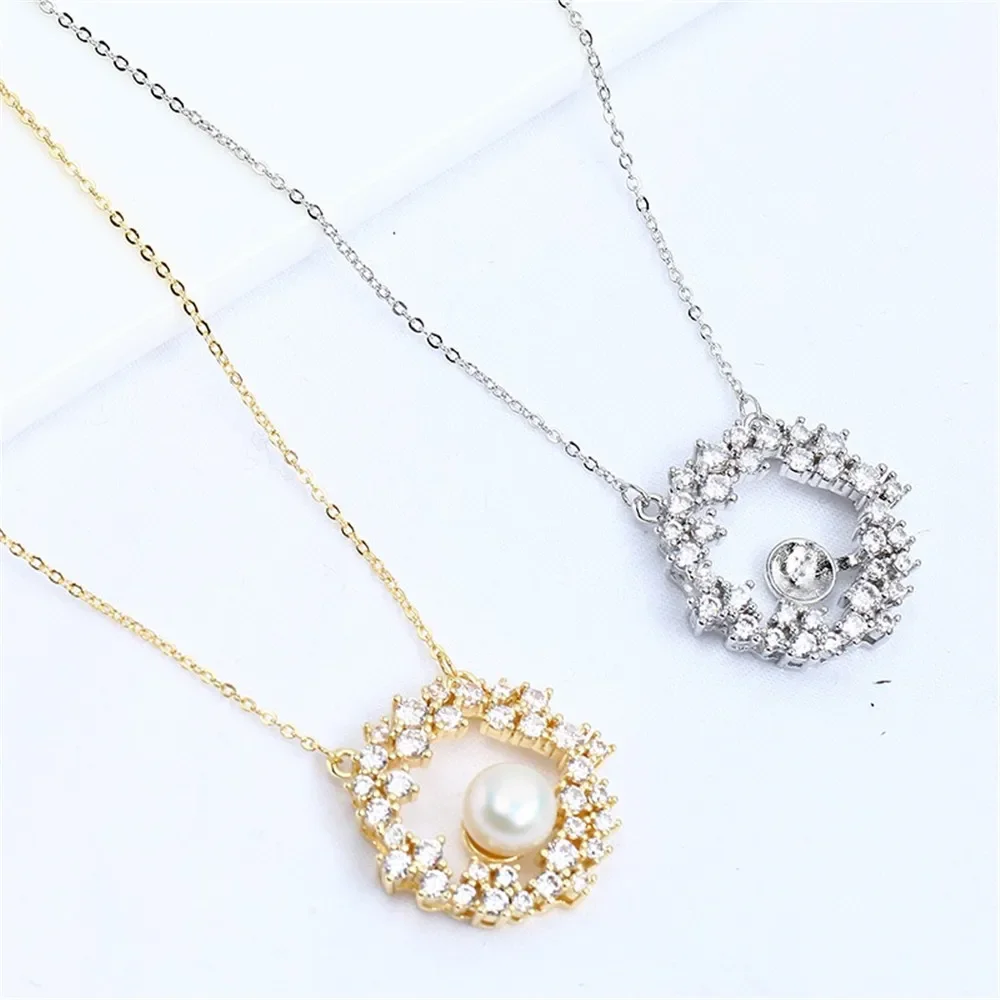 18K Gold Plated Pearl Chain Set, DIY Jewelry Making Supplies, Blank Pendant  Bases for Handmade Accessories, No Pearl