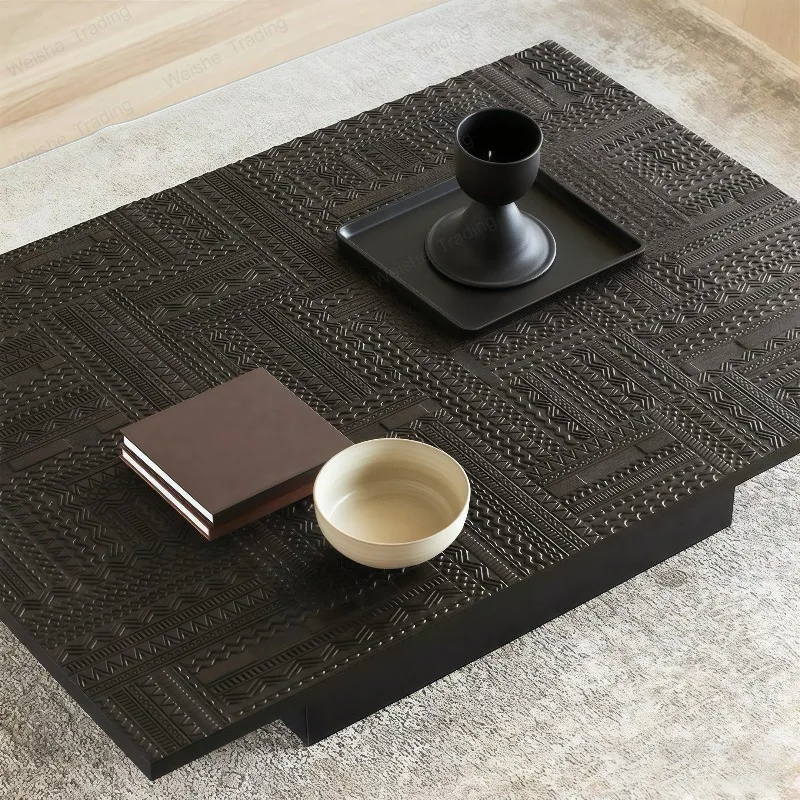 

Nordic expression teak carved square coffee table living room retro wabi sabi wind large apartment high sense