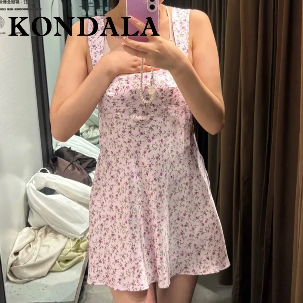 KONDALA Chic Floral Mini Y2k Woman Dresses Sexy Backless Fashion 2025 Party A-Line Dress 2025 Summer Lace-up Birthday Vestidos
